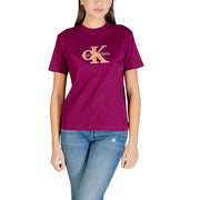 Maroon Calvin Klein T-Shirt with Gold CK Logo on Chest
