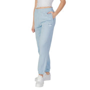 Light blue Calvin Klein Jeans women cotton joggers with subtle embroidered logo on the thigh