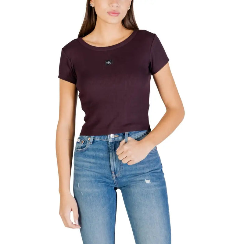 Calvin Klein Jeans Damen Hellblau Kurzarm Rundhals T Shirt