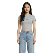 Graues, kurzes Baumwoll-T-Shirt mit kleinen schwarzen Details Calvin Klein Logo auf der Brust für Damen von Calvin Klein Jeans