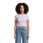 Calvin Klein Jeans Damen lila Baumwollripp-Crop-Top t-shirt mit dezentem, gesticktem Logo auf der Brust