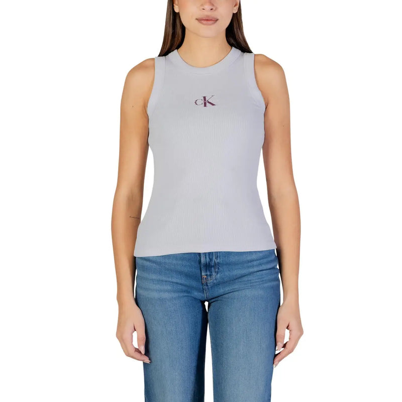 Hellgraues, ärmelloses Baumwoll-Tanktop top mit dezenten Stickereien Calvin Klein Logo mittig auf der Brust für Damen