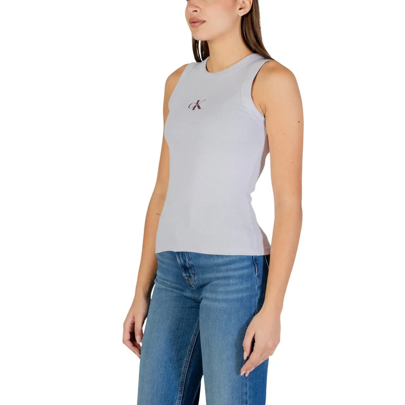 Hellgraues, ärmelloses Baumwoll-Tanktop top mit dezentem, gesticktem Logo auf der Brust von Calvin Klein Jeans Damen-Flieder-Kollektion