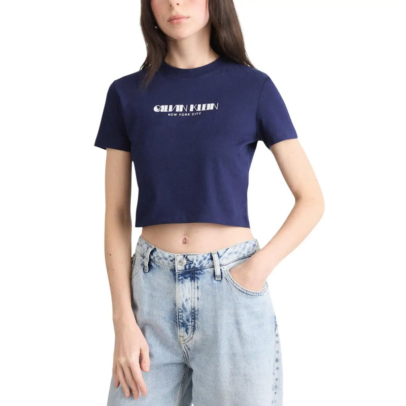 Marineblau Calvin Klein Baumwolle geerntet t-shirt mit weißem Logo auf der Brust für Freizeitkleidung