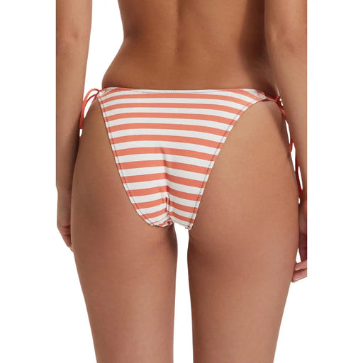 Korallen- und weiß gestreiftes Calvin Klein Jeans-Bikinihöschen für Damen mit seitlichen Bändern aus weichem Stoff, geeignet für Bademode
