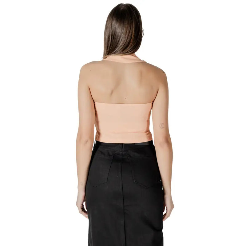 Calvin Klein Jeans women orange strapless crop top in smooth fitted cotton fabric with a peach tone
