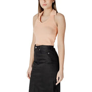 Peach-colored sleeveless cotton top with collar and cropped hem from Calvin Klein Jeans women collection