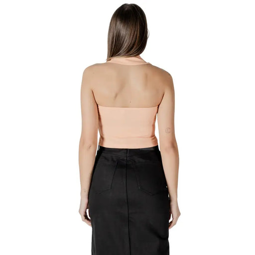 Calvin Klein Jeans sleek peach strapless V-neck cotton crop top