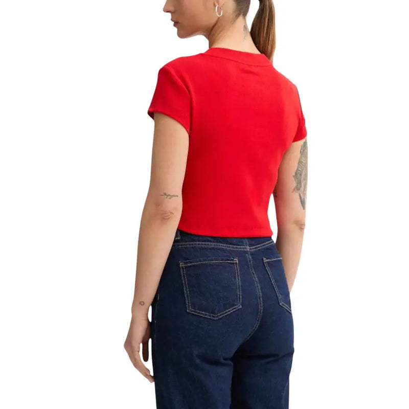 Calvin Klein Jeans women red short-sleeve cotton crop top