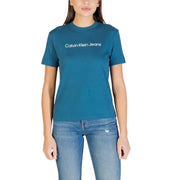 Calvin Klein Jeans schwarzes Kurzarm-Baumwollshirt t-shirt mit weißem Logo