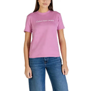 Calvin Klein Jeans Schwarzes, kurzärmeliges Damen-Baumwollshirt T-shirt mit rosa Design und weißem Logo