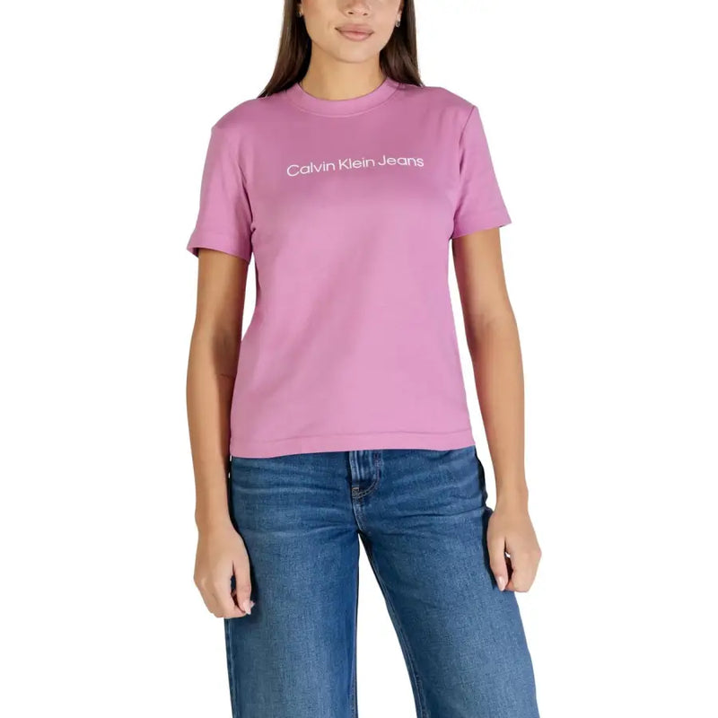 Calvin Klein Jeans Schwarzes, kurzärmeliges Damen-Baumwollshirt T-shirt mit rosa Design und weißem Logo