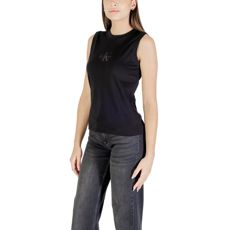 Schwarz Calvin Klein Jeans Frauenpanzer top Aus Baumwolle gefertigt, ärmellos und mit dezentem, gesticktem Logo auf der Brust.