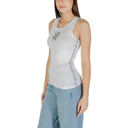 Calvin Klein Jeans Frauenpanzer top Weißer Baumwollstoff mit schwarzem Logo und kontrastierenden Seitennähten