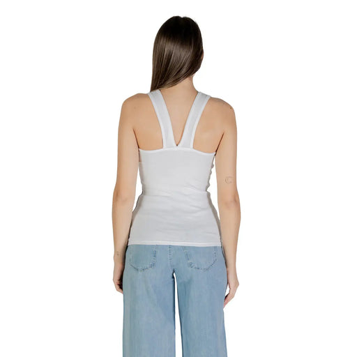 Calvin Klein Jeans Frauenpanzer top Weißer Baumwollpullover mit Rundhalsausschnitt, glattem, figurbetontem Stoff und sauberen Nähten auf der Rückseite