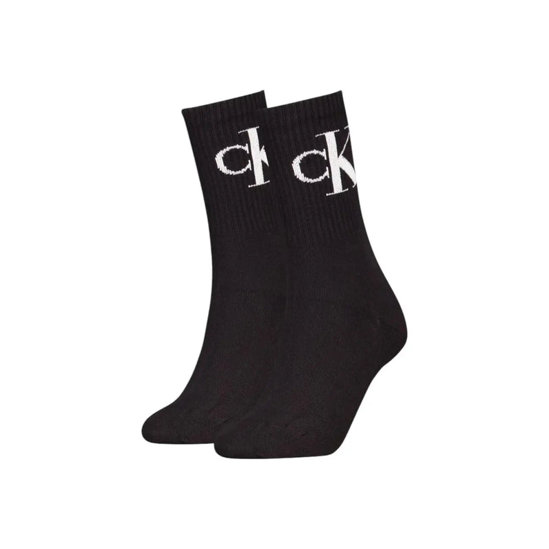 Schwarze Calvin Klein Jeans-Damenunterwäsche-Knöchelsocken aus Baumwollmischung mit weißem CK-Logo am Bündchen
