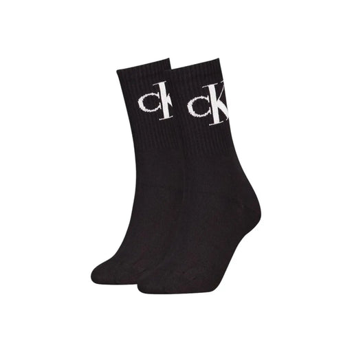 Schwarze Calvin Klein Jeans-Damenunterwäsche-Knöchelsocken aus Baumwollmischung mit weißem CK-Logo am Bündchen