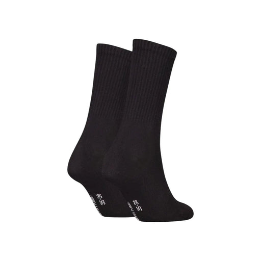 Schwarze, gerippte Socken aus Baumwollmischgewebe mit dezentem weißen Logo an der Ferse aus der Damenunterwäschekollektion von Calvin Klein Jeans.