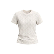 Calvin Klein Jeans Weißes Damen-T-Shirt aus Baumwolle mit cremefarbenen kurzen Ärmeln und dezentem hellgrauem geometrischen Muster