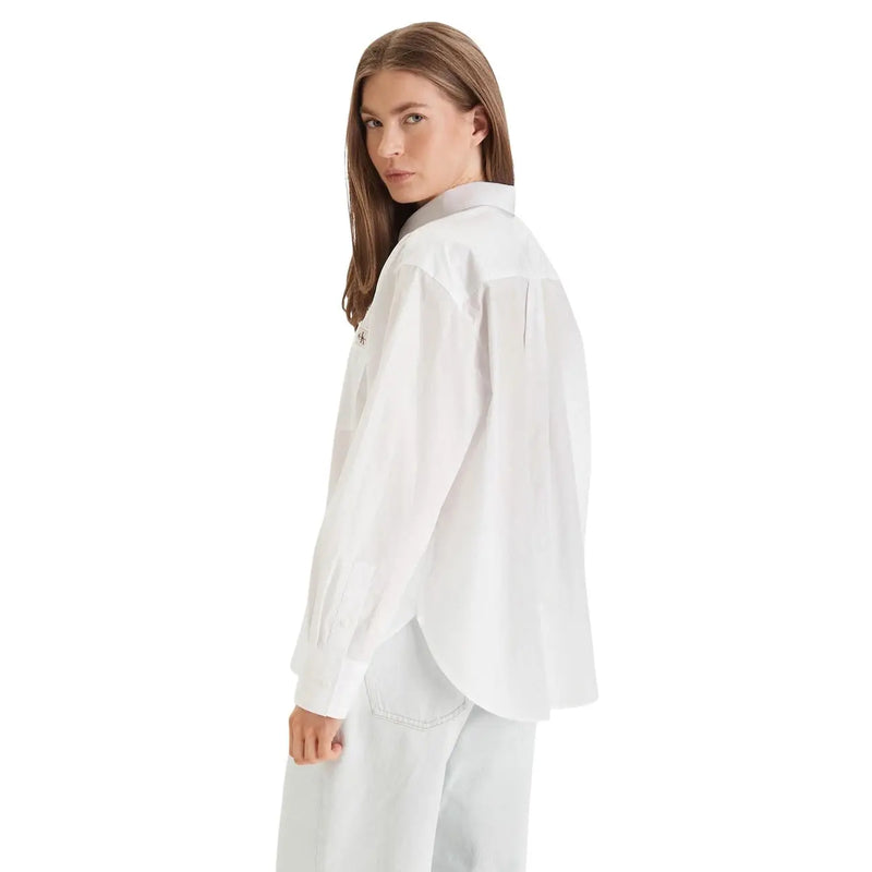 Calvin Klein Jeans women white cotton long classic shirt with relaxed fit and subtle stitching details