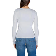 Calvin Klein Jeans Weißes Damen-T-Shirt aus Baumwolle mit langem Rundhalsausschnitt und elegantem, hellgrauem Rippstrick top Design