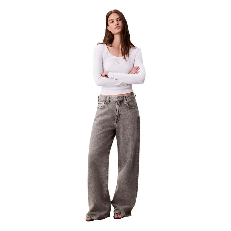 Weit geschnittene graue Jeans aus Denim mit Used-Look und klassischem Five-Pocket-Design von Calvin Klein Women
