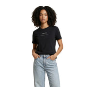 Schwarzes Calvin Klein Baumwoll-T-Shirt für Damen mit dezentem weißen Logo auf der Brust und Rundhalsausschnitt