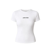 Calvin Klein Jeans women white cotton short-sleeved ribbed t shirt with black logo print and round neck