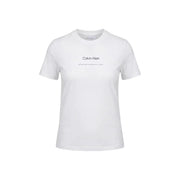 Calvin Klein Jeans Weißes Damen-T-Shirt aus Baumwolle mit Rundhalsausschnitt und schwarzem Logo- und Schriftzugaufdruck auf der Brust
