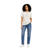 cremefarben Calvin Klein Jeans Damen weiß Baumwolle Rundhals T-shirt mit dezentem, gesticktem Logo auf der Brust