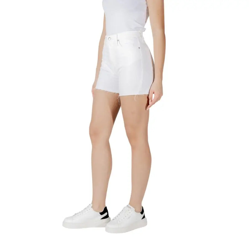 Calvin Klein Jeans women white high-waisted cotton denim shorts with a frayed hem perfect for casual wear