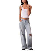 Calvin Klein Hellblaue, weit geschnittene Jeans aus Denim mit Rissen an den Knien