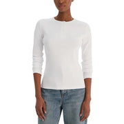 Calvin Klein Jeans weißes, geripptes Henley-Shirt für Damen mit langen Ärmeln top