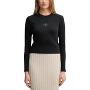 Schwarz Calvin Klein langärmelige Bio-Baumwolle t-shirt mit gesticktem Logo
