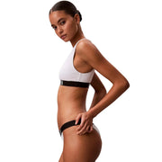 White ribbed nylon sports bra with black elastic band and matching briefs by calvin klein jeans women Brazilian beachwear