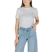 Calvin Klein Jeans women white short sleeve round neck t shirt with small embroidered logo on left chest