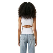 Calvin Klein Jeans weißes, ärmelloses Crop-Top mit Rundhalsausschnitt für Damen top aus Baumwolle mit Rückenausschnitt