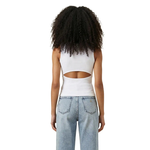 Calvin Klein Jeans weißes, ärmelloses Crop-Top mit Rundhalsausschnitt für Damen top aus Baumwolle mit Rückenausschnitt