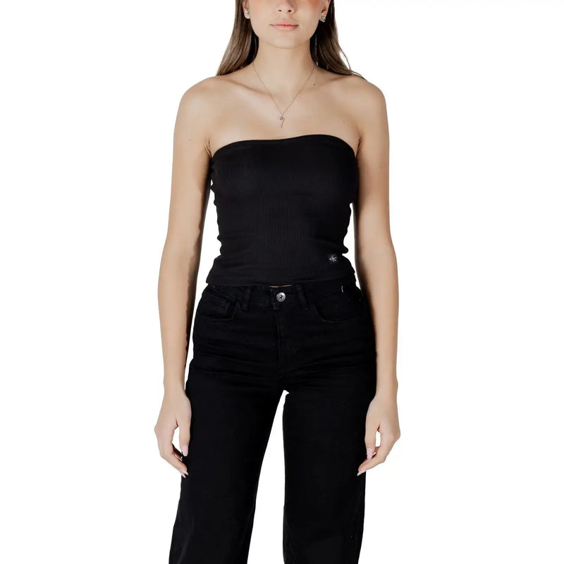 Calvin Klein Jeans schwarzes trägerloses Damen-Top top mit figurbetonter Silhouette und dezenter Textur für stilvolles Tragen