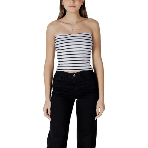 Calvin Klein Jeans women white and black striped sleeveless strapless crop top made of comfortable fabric