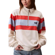 Calvin Klein Jeans cream long-sleeved half-zip sweatshirt with red and blue stripes