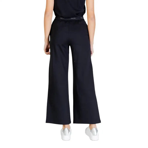 Calvin Klein womens black wide-leg trousers with front pockets