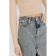 Calvin Klein Jeans women’s high-waisted faded blue denim skirt with front slit and classic stitching 100% cotton
