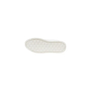 White rubber sole with diamond-patterned tread and smooth edge on calvin klein jeans womens silver leather sneakers