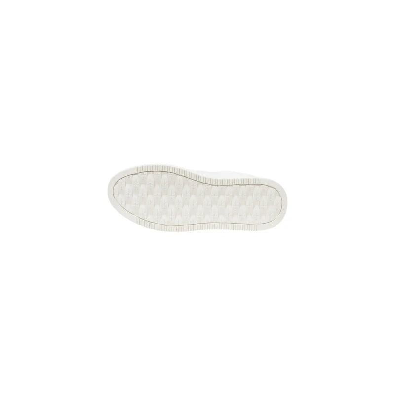 White rubber sole with diamond-patterned tread and smooth edge on calvin klein jeans womens silver leather sneakers