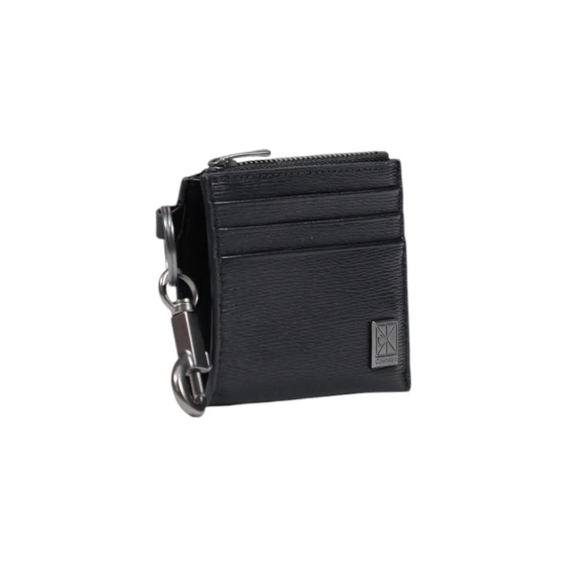Calvin Klein Schwarze Herren-Geldbörse aus Leder mit Kartenhalter, Reißverschluss, Metallschlüsselring und kleinem quadratischen Markenlogo