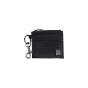 Calvin Klein Schwarze Herren-Geldbörse aus Leder mit Kartenfach, strukturierter Oberfläche und silberfarbenem Metall-Schlüsselringverschluss