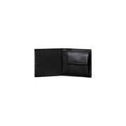 Calvin Klein Schwarze Herren-Ledergeldbörse mit mehreren Kartenfächern und einem kleinen Vorderfach (11 x 9,5 cm)