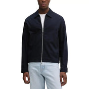 Calvin Klein Herrenblazer aus blauer Baumwolle mit Reißverschluss, klassische Passform, bestehend aus einer marineblauen Jacke mit Reißverschluss, Kragen und langen Ärmeln.