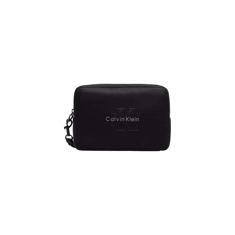 Calvin Klein Schwarze, rechteckige Herren-Clutch aus Polyurethan mit markantem Logo und abnehmbarem Kettenriemen